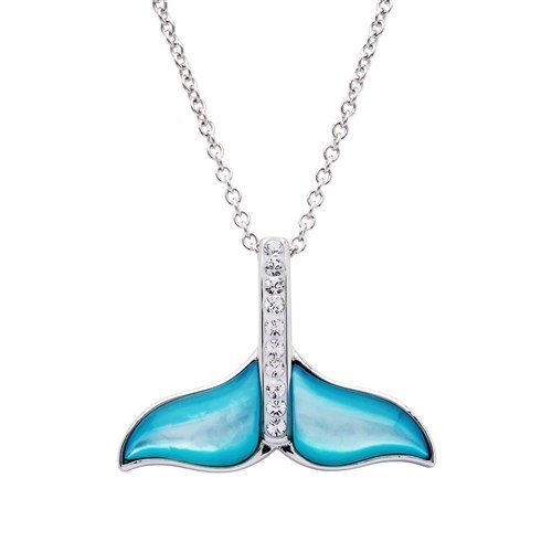 Crystal & Mother of Pearl Whale Tail Pendant