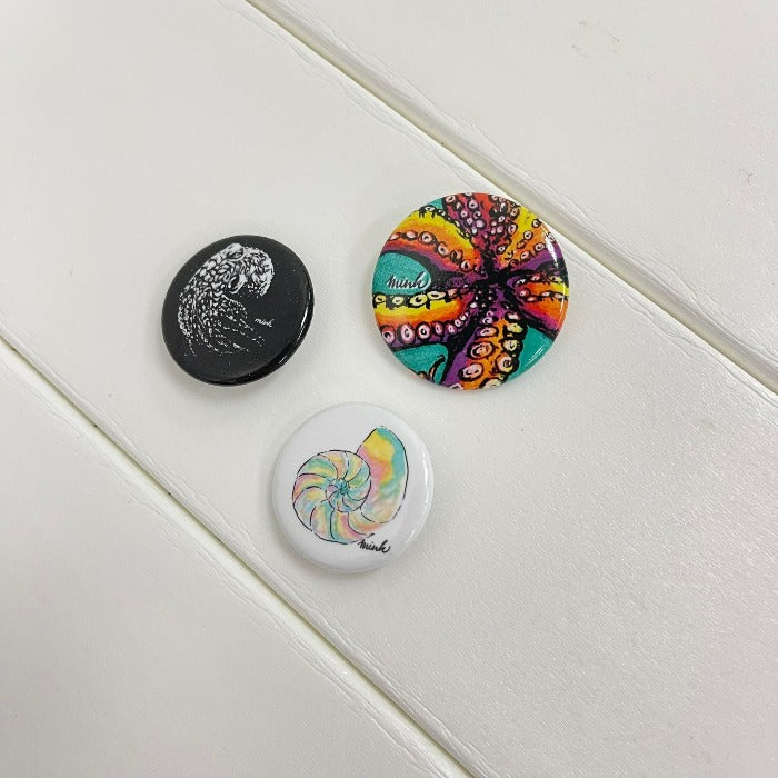 Assorted Coastal Button Pins Octopus & Nautilus Shell - Sunshine & Sweet Pea's Coastal Decor