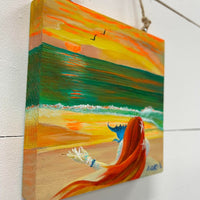 Redhead Mermaid on the Beach Acrylic Painting