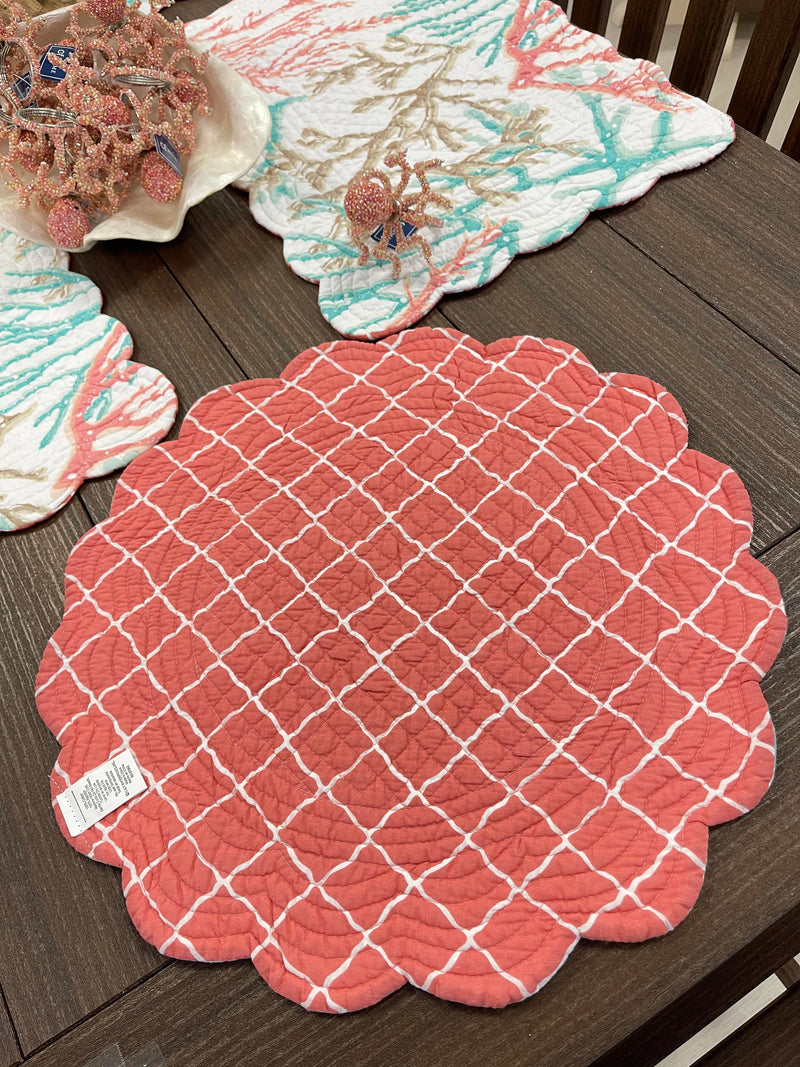 Oceanaire Seafoam Round Reversible Placemats w/Coral