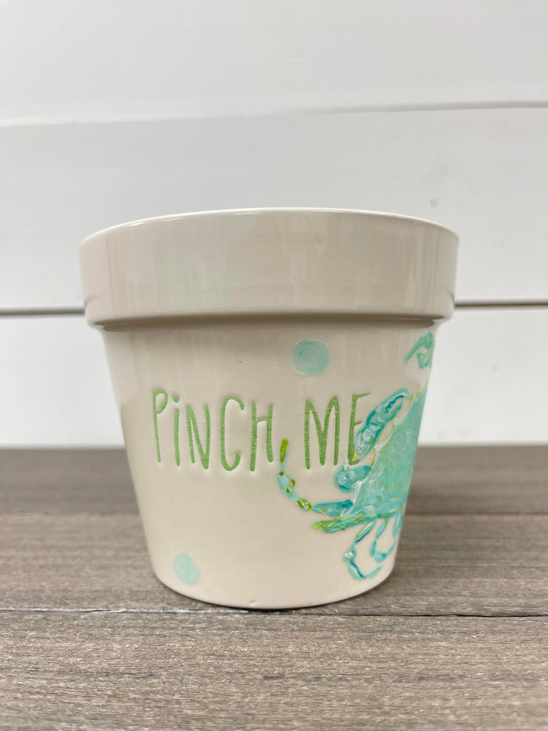 Pinch me w/Light Blue Crab Planter/Pot