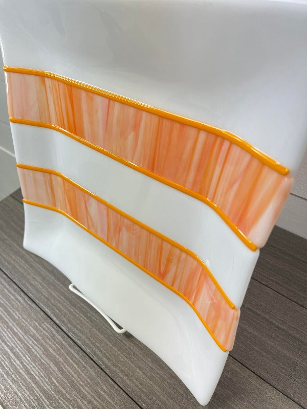 Handmade White & Tangerine Glass Platter - Sunshine & Sweet Pea's Coastal Decor