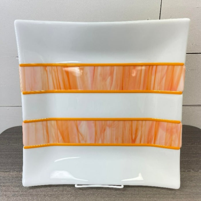 Handmade White & Tangerine Glass Platter - Sunshine & Sweet Pea's Coastal Decor