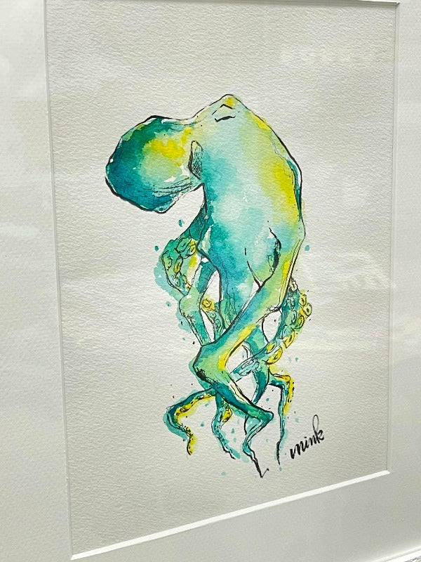 Framed Original Watercolor Octopus