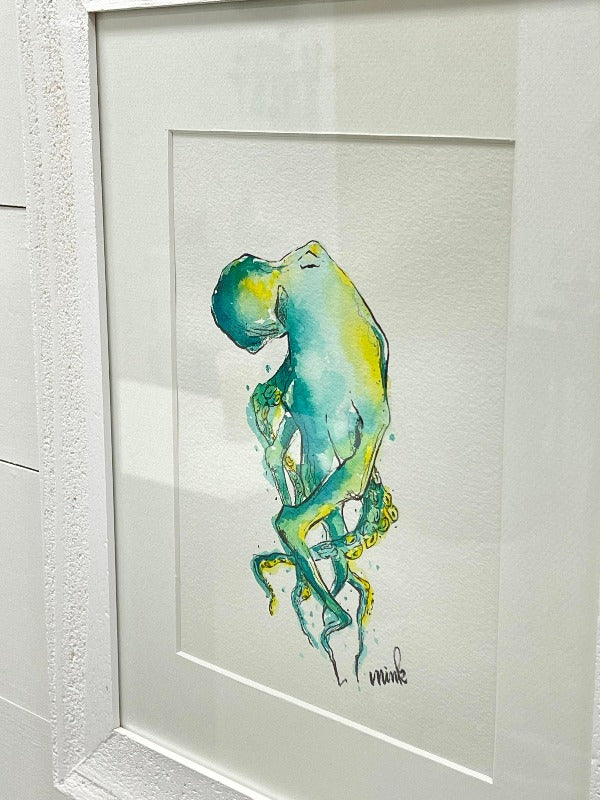 Framed Original Watercolor Octopus
