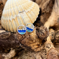 Double Wave Dune Jewelry Stud Earrings Blue Sea Glass & Turquoise - Sunshine & Sweet Pea's Coastal Decor