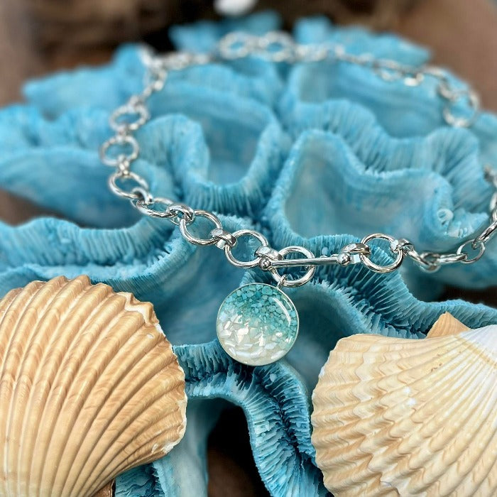 Mediterranean Turquoise & Mother of Pearl Round Toggle Choker Dune Jewelry Necklace - Sunshine & Sweet Pea's Coastal Decor