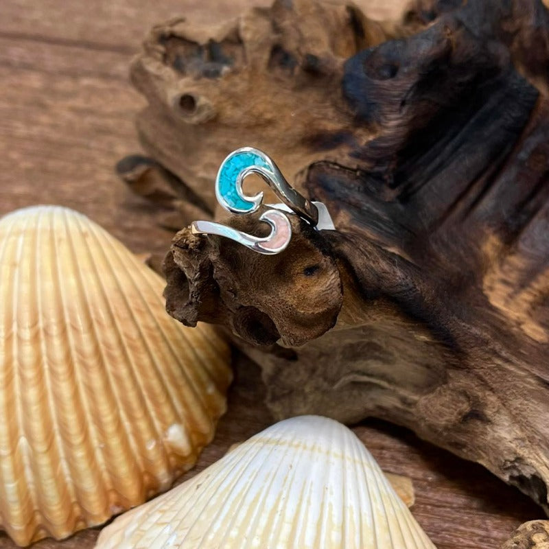 Wave Bypass Turquoise & Conch Shell Dune Jewelry Ring - Sunshine & Sweet Pea's Coastal Decor