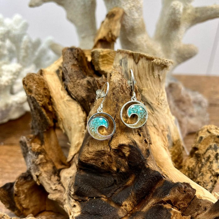 Wave Drop Turquoise & Outer Banks Sand Dune Jewelry Dangle Earrings - Sunshine & Sweet Pea's Coastal Decor
