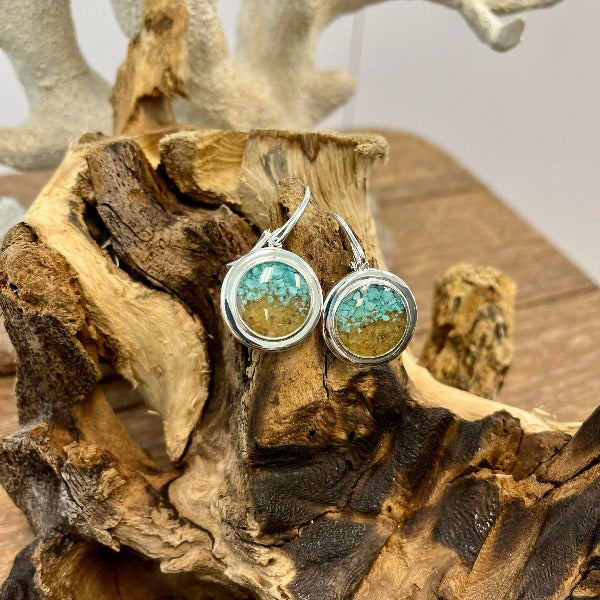 Bezel Set Turquoise & Outer Banks Sand Dune Jewelry Level Back Earrings - Sunshine & Sweet Pea's Coastal Decor