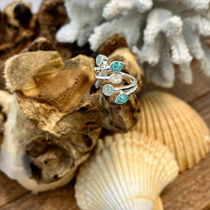 Five Element Organic Cocktail Turquoise, Amazonite, & Mother of Pearl Dune Jewelry Ring - Sunshine & Sweet Pea's Coastal Decor