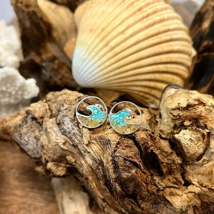 Cresting Wave Turquoise & Outer Banks Sand Dune Jewelry Stud Earrings - Sunshine & Sweet Pea's Coastal Decor