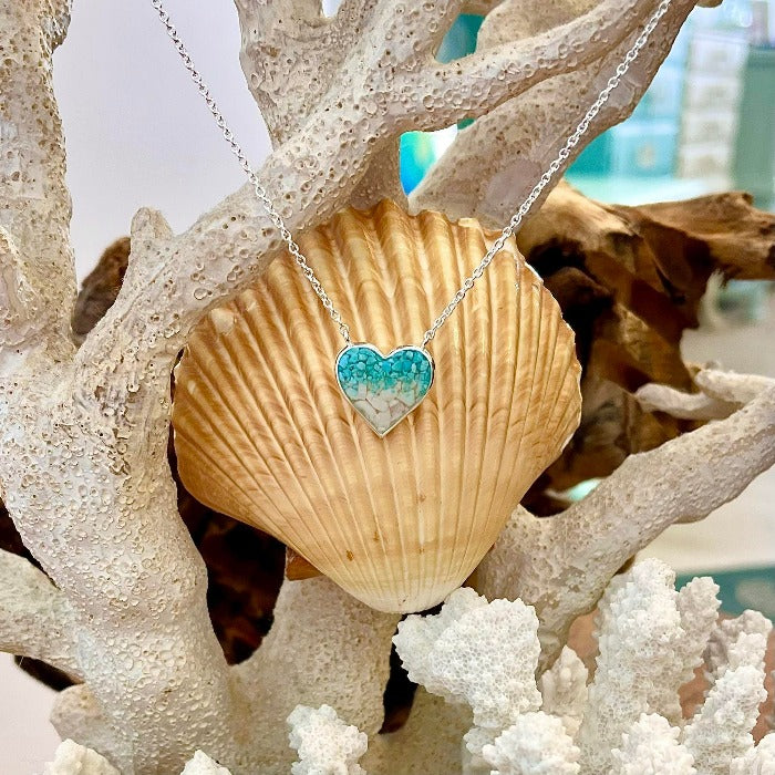 Stationary Heart Turquoise & Conch Shell Dune Jewelry Necklace - Sunshine & Sweet Pea's Coastal Decor