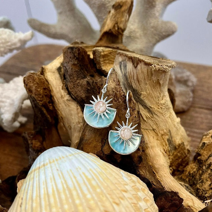 Sun Splash Larimar & Conch Shell Dune Jewelry Earrings - Sunshine & Sweet Pea's Coastal Decor