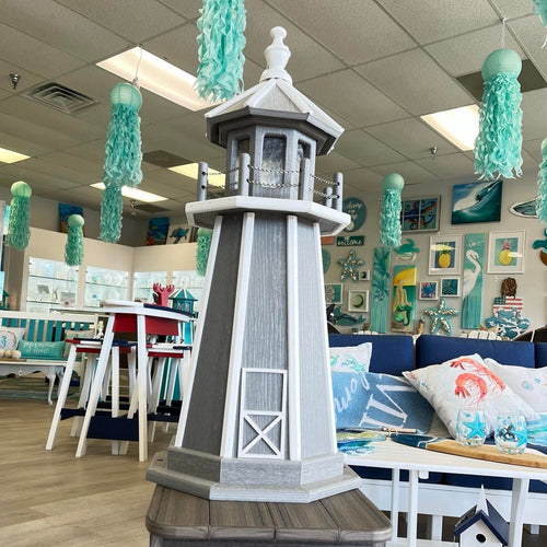 Driftwood Gray on White Poly Outdoor Lighthouse