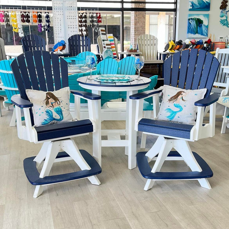 Patriot Blue on White Adirondack Swivel Café Poly Outdoor Furniture Set