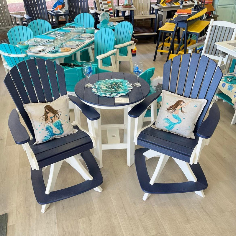 Patriot Blue on White Adirondack Swivel Café Poly Outdoor Furniture Set