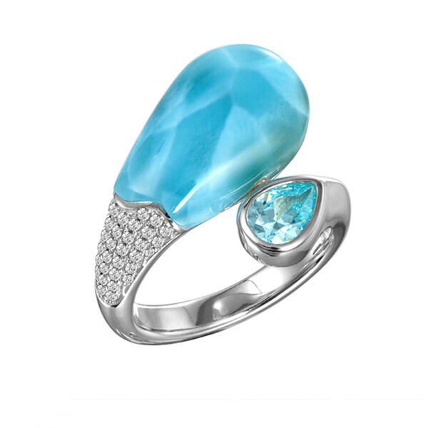 Larimar & Blue Topaz Designer Ring - Sunshine & Sweet Pea's Coastal Decor