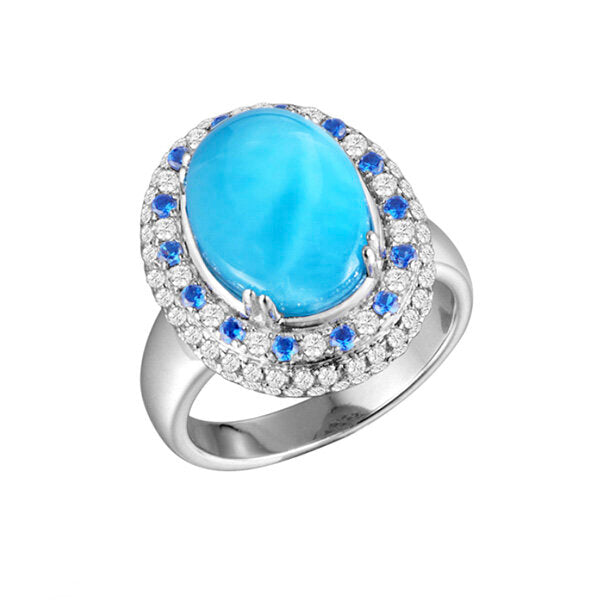 Larimar Stone with White Topaz & Blue Sapphires Ring - Sunshine & Sweet Pea's Coastal Decor