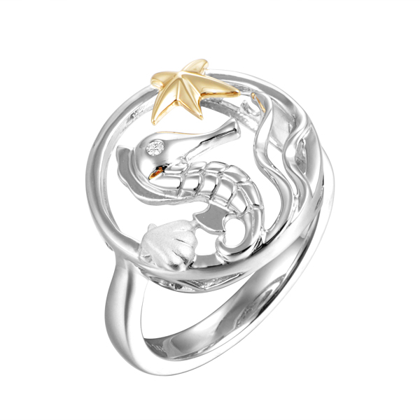 Sterling Silver & 14k Gold Seahorse Ring - Sunshine & Sweet Pea's Coastal Decor