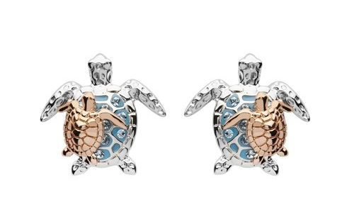 Crystal w/ Rose Plate Turtle and Baby Stud Earrings