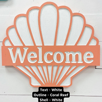 Custom Wooden Welcome Seashell Sig Welcome with White & Coral Reef - Sunshine & Sweet Pea's Coastal Decor