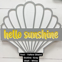 Custom Wooden Welcome Seashell Sign Hello Sunshine w/Gray & White - Sunshine & Sweet Pea's Coastal Decor