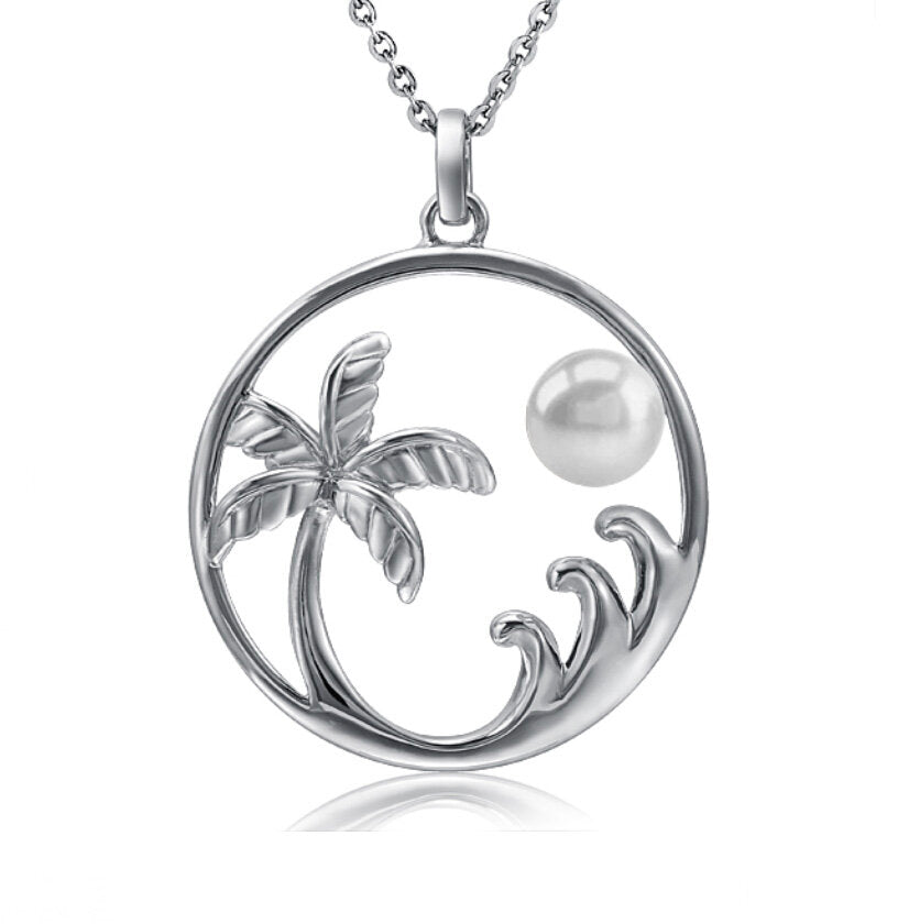 Sterling Silver Palm Tree & Fresh Water Pendant - Sunshine & Sweet Pea's Coastal Decor