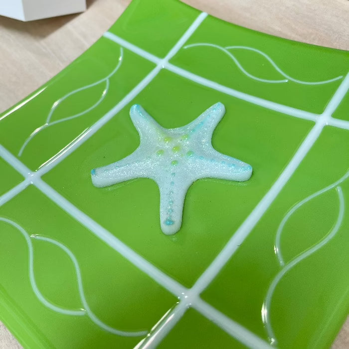 Green & White Starfish Glass Plate - Sunshine & Sweet Pea's Coastal Decor