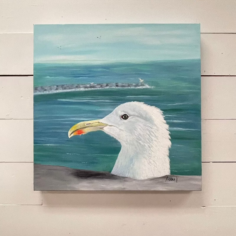 Seagull w/Water Scene on Canvas