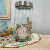 Hand Painted Seashell Glass Canister - Sunshine & Sweet Pea's Coastal Decor