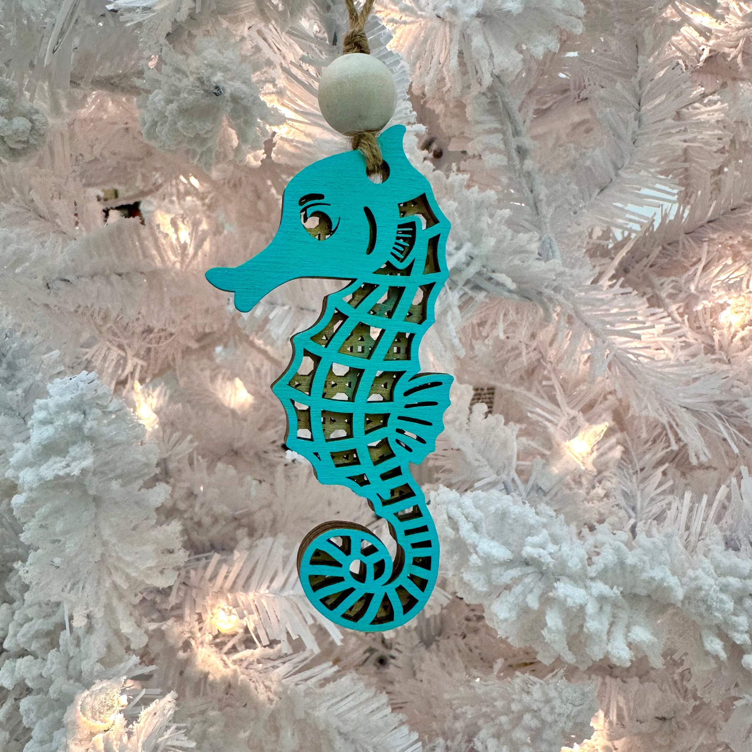 Wooden Seahorse Christmas Ornament
