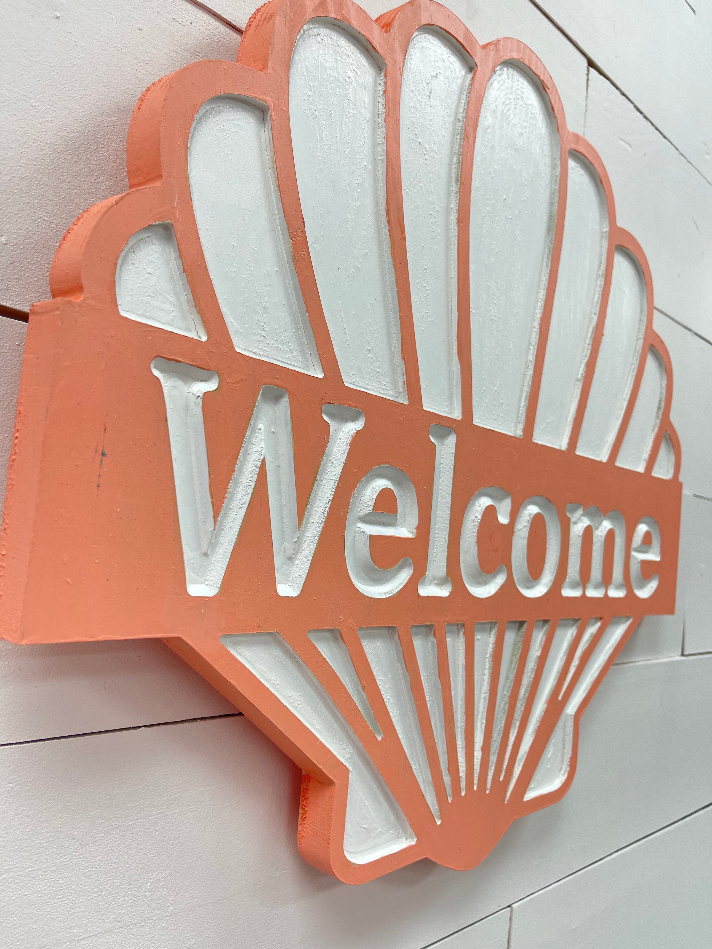 Welcome Wooden Shell Sign