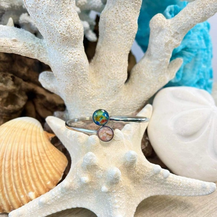 Twisty Bypass Dune Jewelry Cuff Bracelet Mixed Sea Glass & Conch Shell - Sunshine & Sweet Pea's Coastal Decor