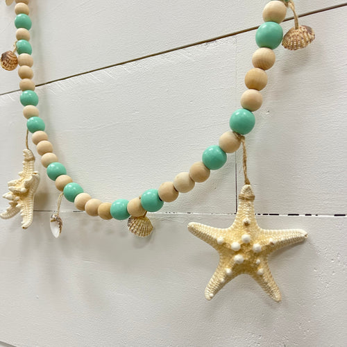 Starfish & Wooden Bead Garland