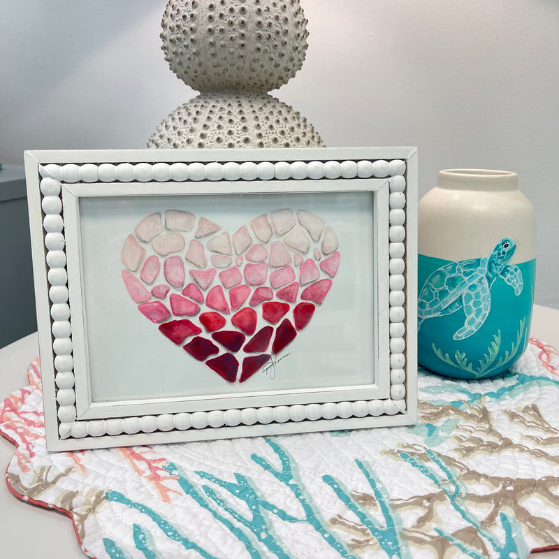 Heart Shaped Sea Glass Watercolor Painting