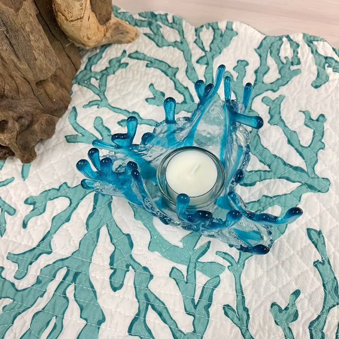 Ice Blue Coral Glass Tea Light Holder - Sunshine & Sweet Pea's Coastal Decor