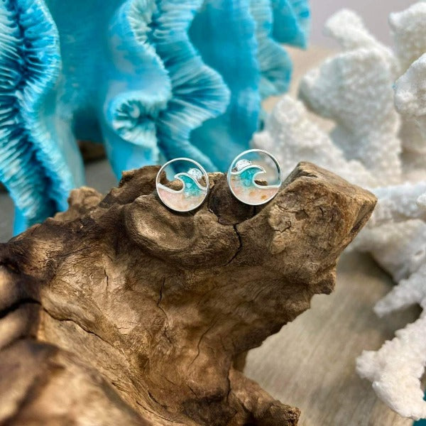 Cresting Wave Turquoise & Conch Shell Dune Jewelry Stud Earrings - Sunshine & Sweet Pea's Coastal Decor