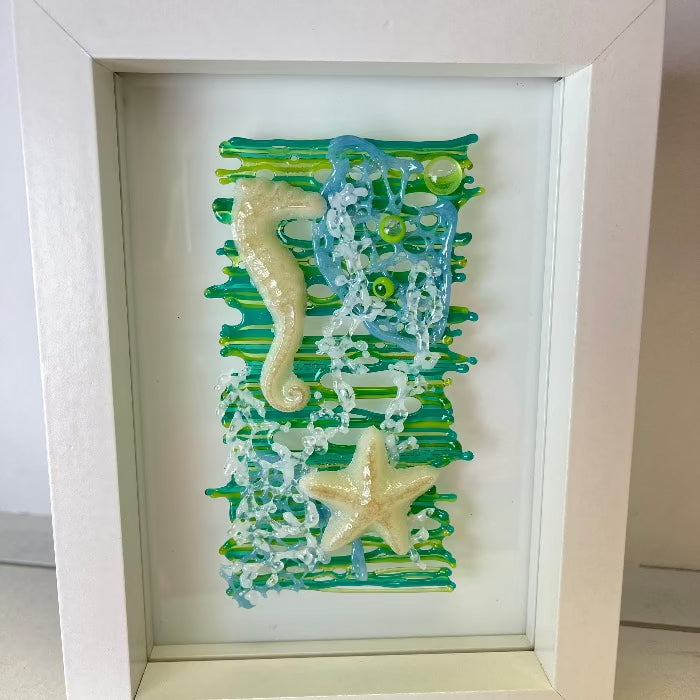 Framed Fused Glass Sea Life Scene