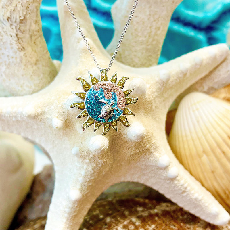 Exclusive Sun, Wave, & Sea Turtle Crystal Necklace