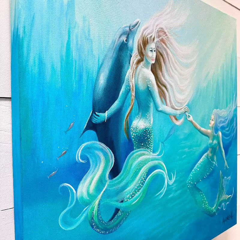 Mermaids Swimming with Dolphin Painting - Sunshine & Sweet Pea's Coastal Decor