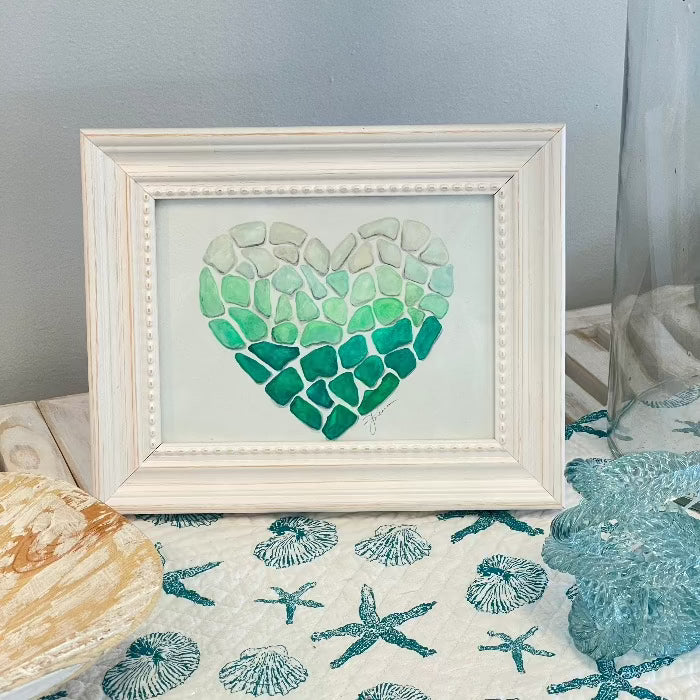 Assorted Heart Shaped Sea Glass Watercolor Paintings - Sunshine & Sweet Pea's Coastal Decor