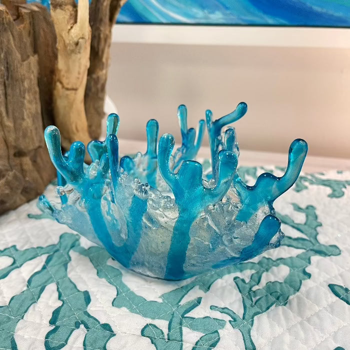 Ice Blue Coral Glass Tea Light Holder