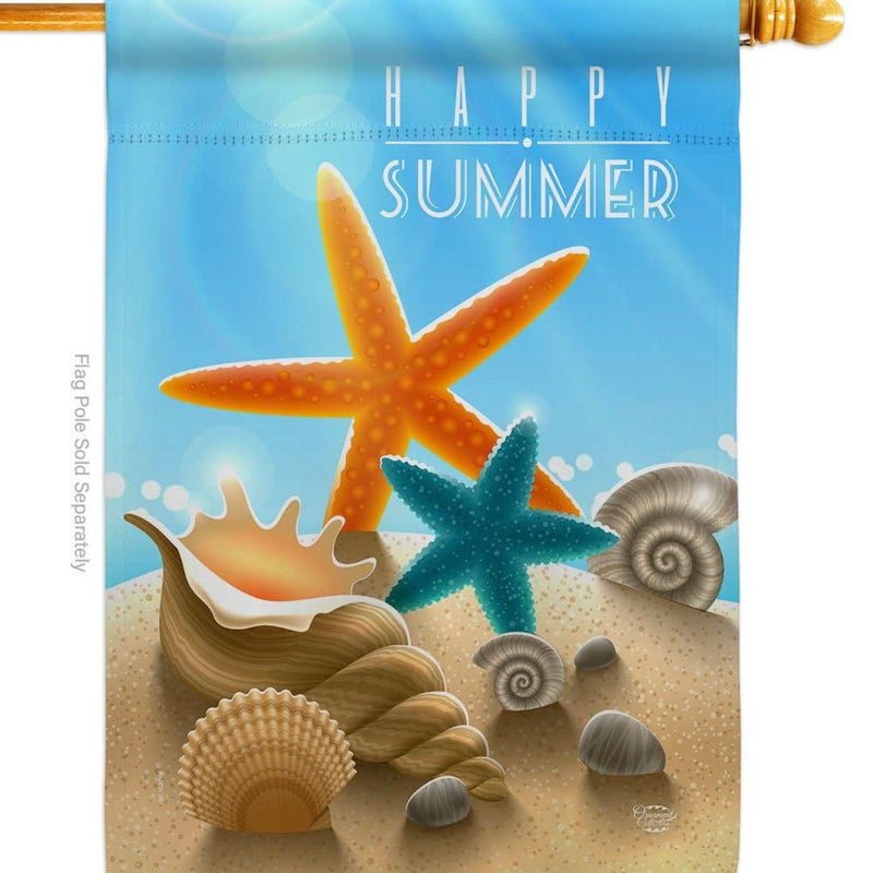 Happy Summer Starfish & Seashell Garden Flag