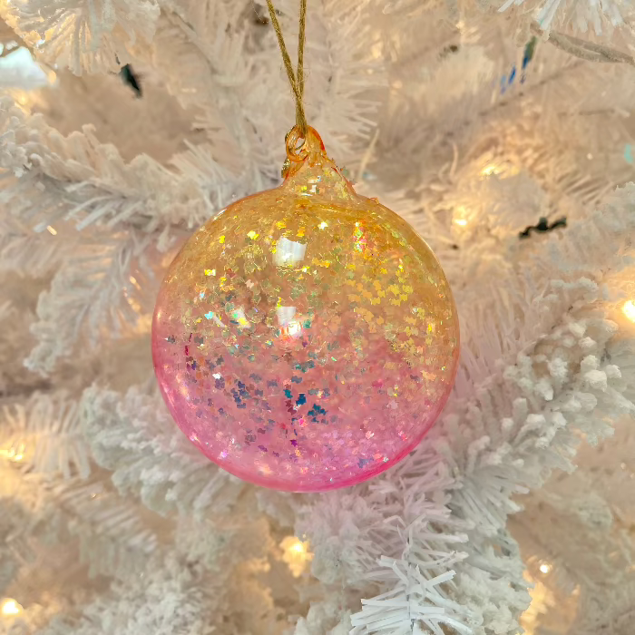 Large Glitter Ombre Glass Ball Christmas Ornament Sunshine & Sweet Peas Coastal Decor