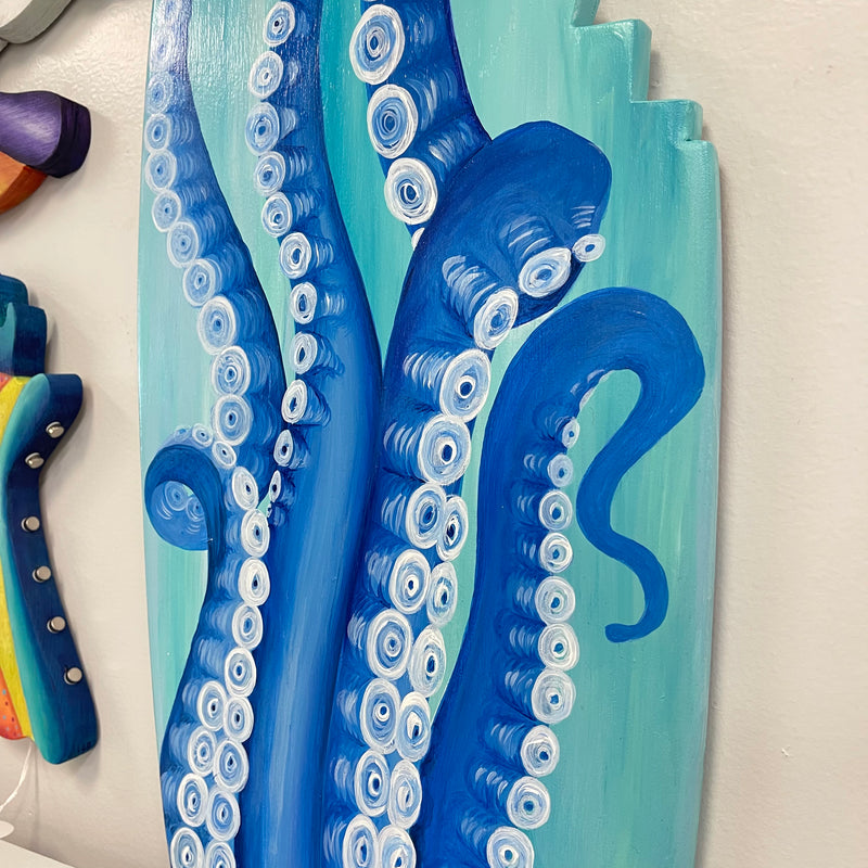 Octopus Tentacles Wooden Surfboard w/Shark Bite