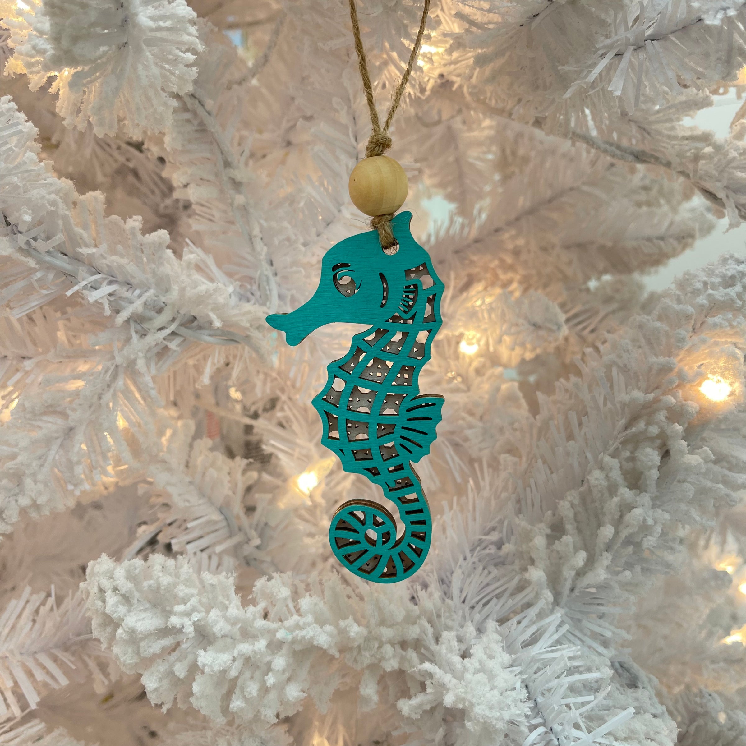 Wooden Seahorse Christmas Ornament