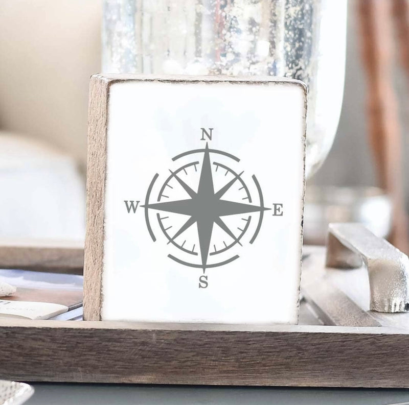 Gray Compass Wooden Table Sitter