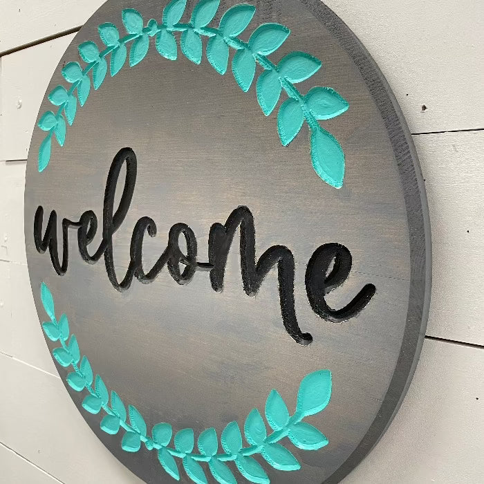 Welcome Round Wooden Sign
