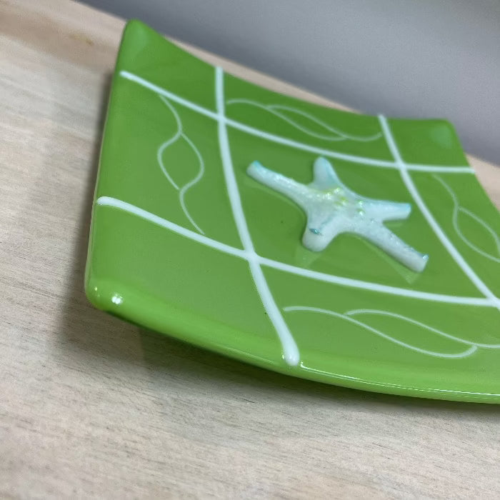 Green & White Starfish Glass Plate - Sunshine & Sweet Pea's Coastal Decor
